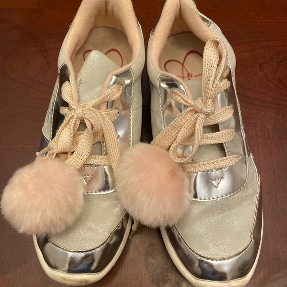 Jessica Simpson Girls Pom Pom Silver Tennis Shoes - Picture 2 of 5